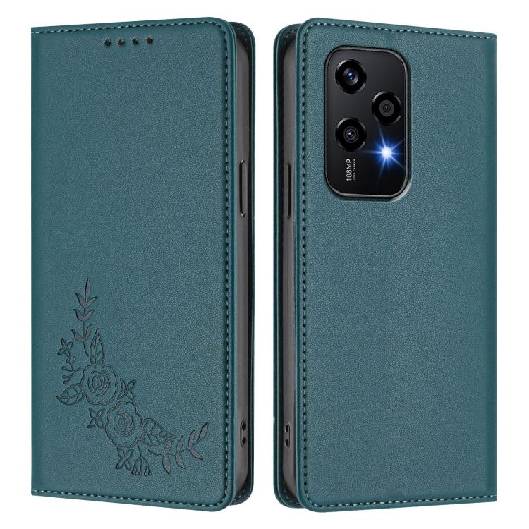 For Honor 200 Lite Global Peony Embossed Magnetic RFID Vegan Leather Phone Case