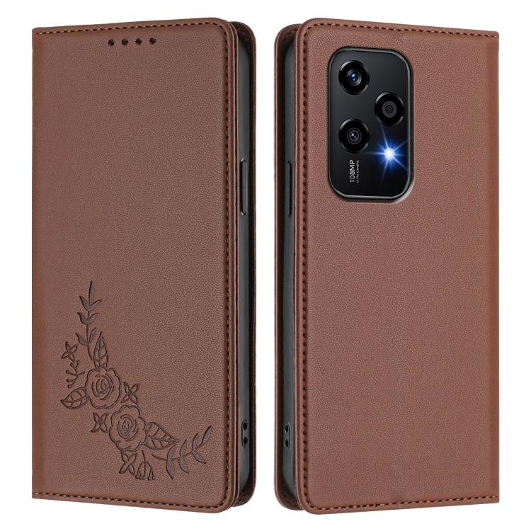 For Honor 200 Lite Global Peony Embossed Magnetic RFID Vegan Leather Phone Case