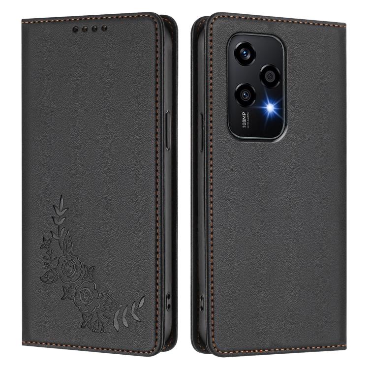 For Honor 200 Lite Global Peony Embossed Magnetic RFID Vegan Leather Phone Case