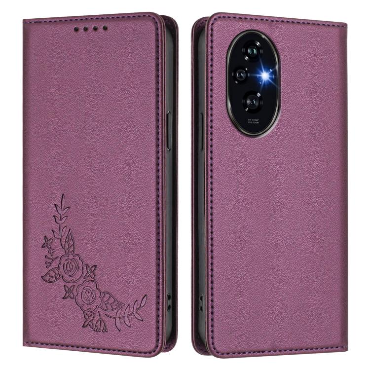 For Honor 200 Pro Global Peony Embossed Magnetic RFID Vegan Leather Phone Case