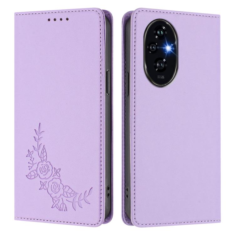 For Honor 200 Pro Global Peony Embossed Magnetic RFID Vegan Leather Phone Case