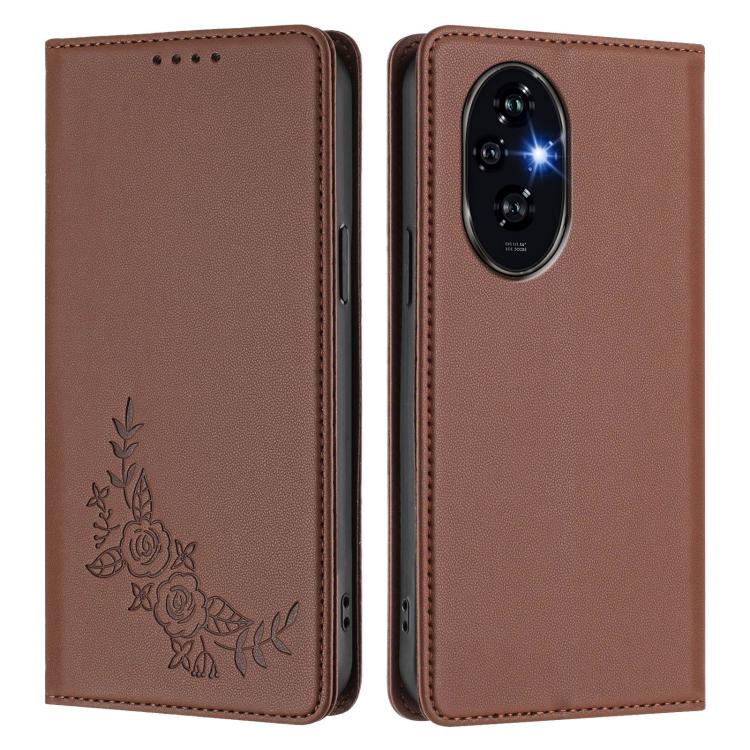 For Honor 200 Pro Global Peony Embossed Magnetic RFID Vegan Leather Phone Case