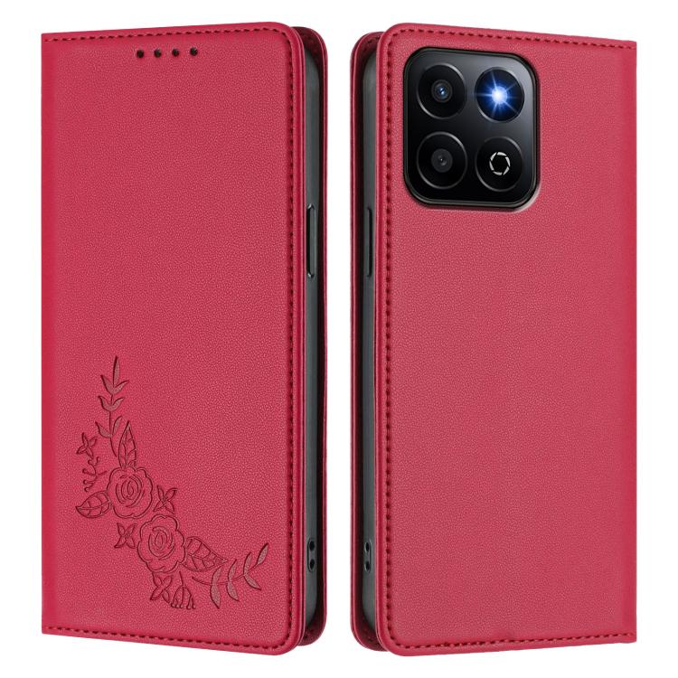 For Honor 200 Smart Global / X7C 4G Peony Embossed Magnetic RFID Vegan Leather Phone Case