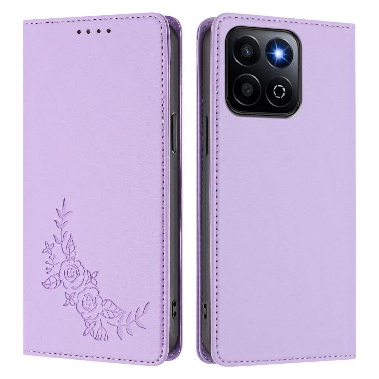 For Honor 200 Smart Global / X7C 4G Peony Embossed Magnetic RFID Vegan Leather Phone Case