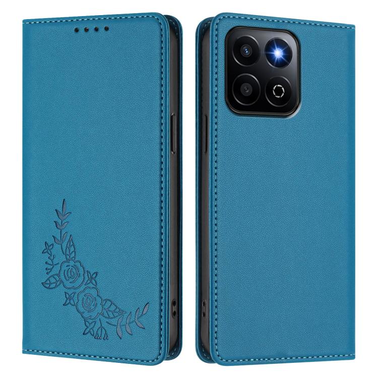 For Honor 200 Smart Global / X7C 4G Peony Embossed Magnetic RFID Vegan Leather Phone Case