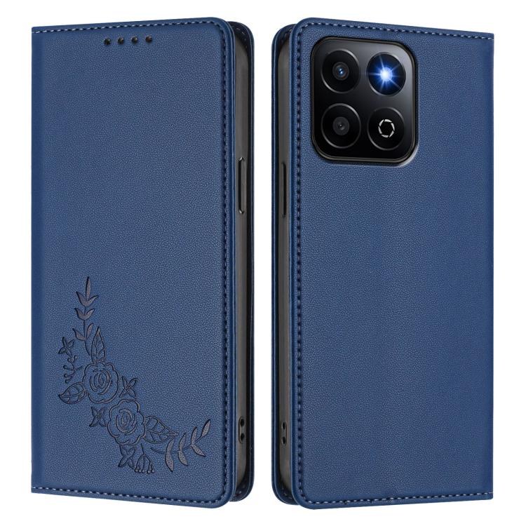 For Honor 200 Smart Global / X7C 4G Peony Embossed Magnetic RFID Vegan Leather Phone Case