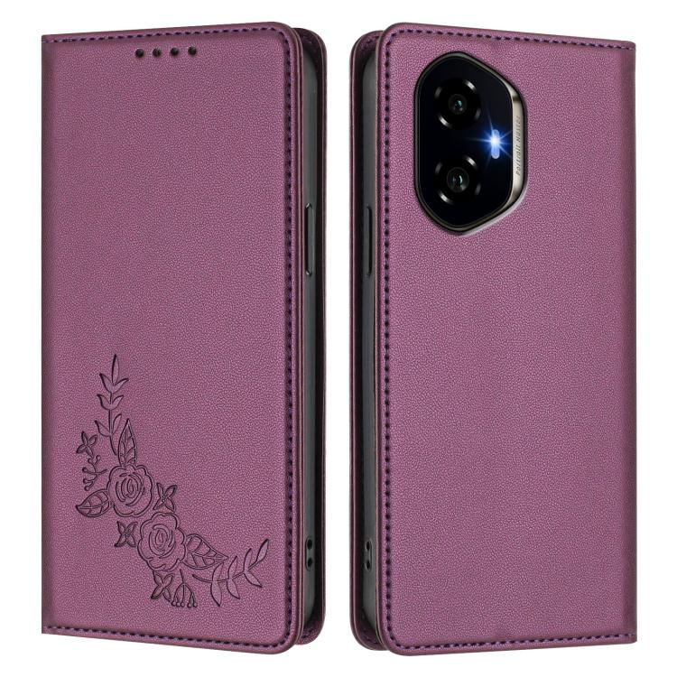 For Honor 300 Peony Embossed Magnetic RFID Vegan Leather Phone Case