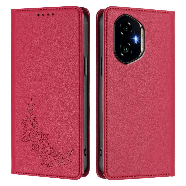 For Honor 300 Peony Embossed Magnetic RFID Vegan Leather Phone Case