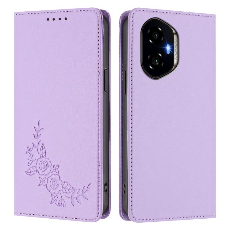 For Honor 300 Peony Embossed Magnetic RFID Vegan Leather Phone Case