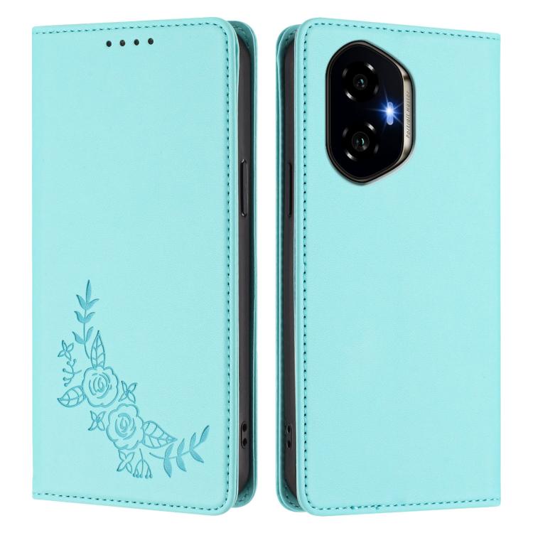 For Honor 300 Peony Embossed Magnetic RFID Vegan Leather Phone Case