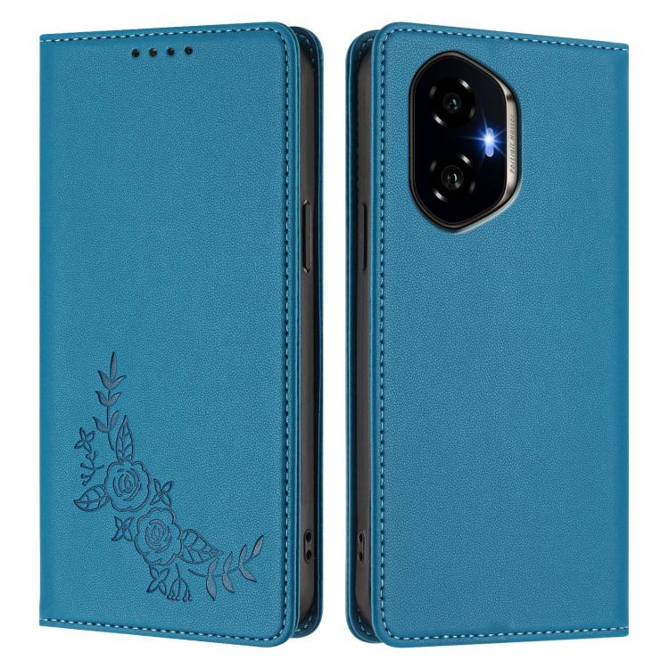 For Honor 300 Peony Embossed Magnetic RFID Vegan Leather Phone Case
