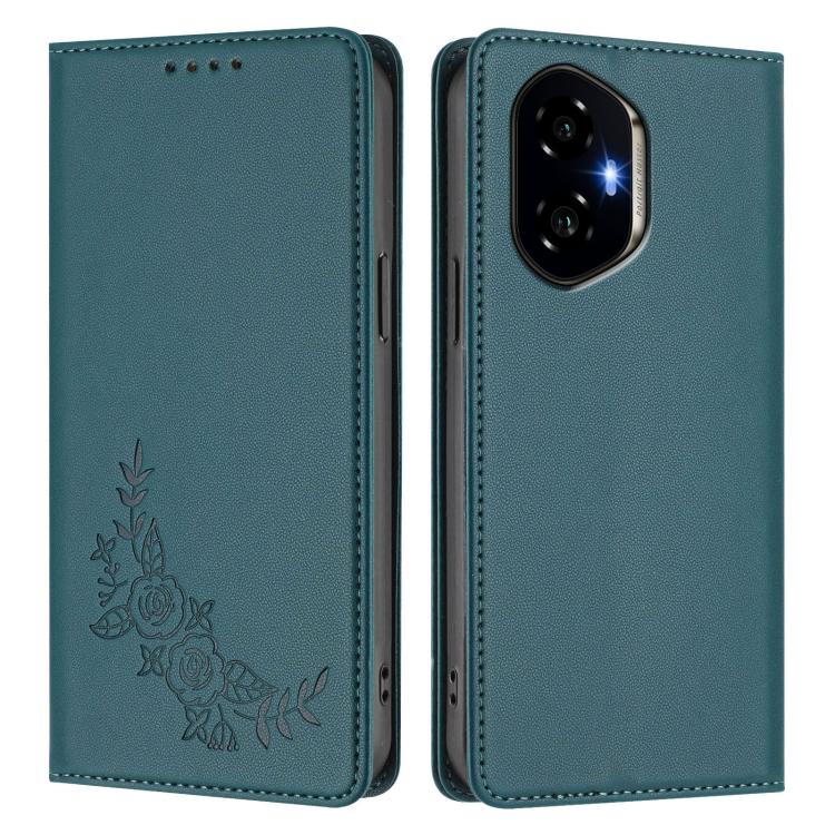 For Honor 300 Peony Embossed Magnetic RFID Vegan Leather Phone Case