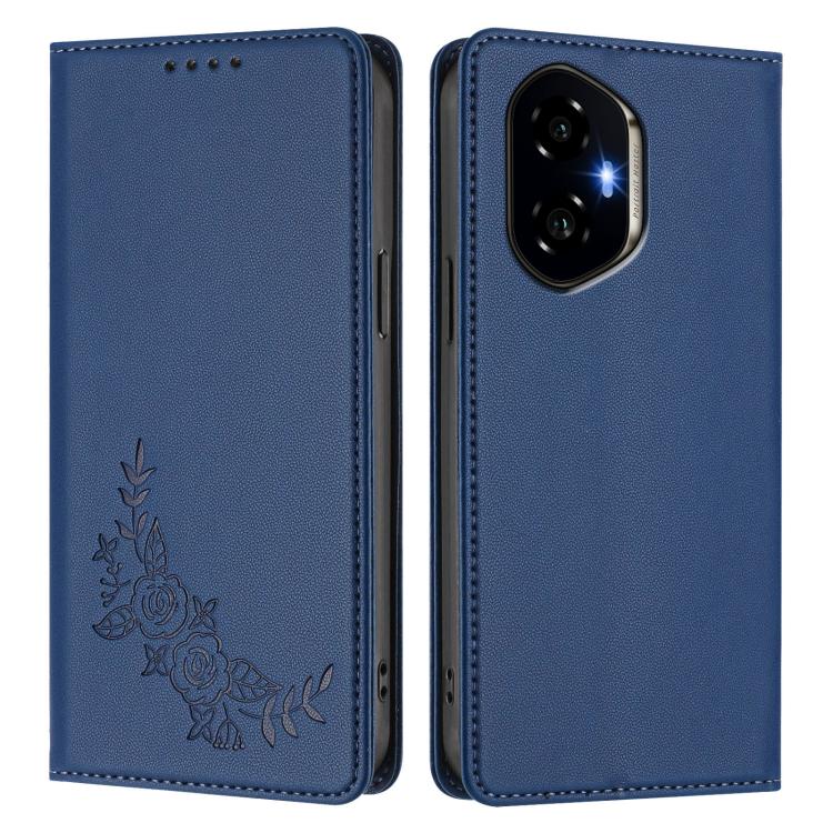 For Honor 300 Peony Embossed Magnetic RFID Vegan Leather Phone Case
