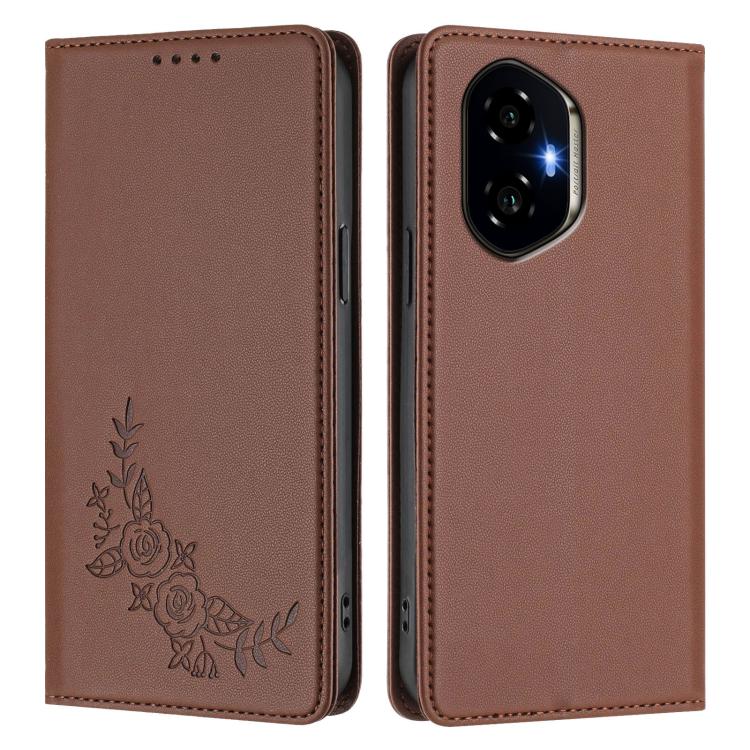 For Honor 300 Peony Embossed Magnetic RFID Vegan Leather Phone Case