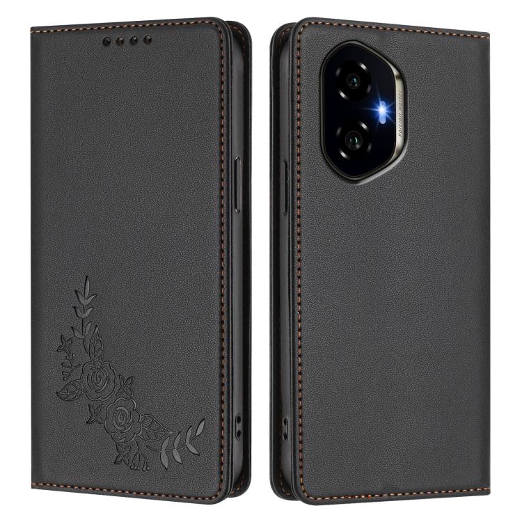 For Honor 300 Peony Embossed Magnetic RFID Vegan Leather Phone Case