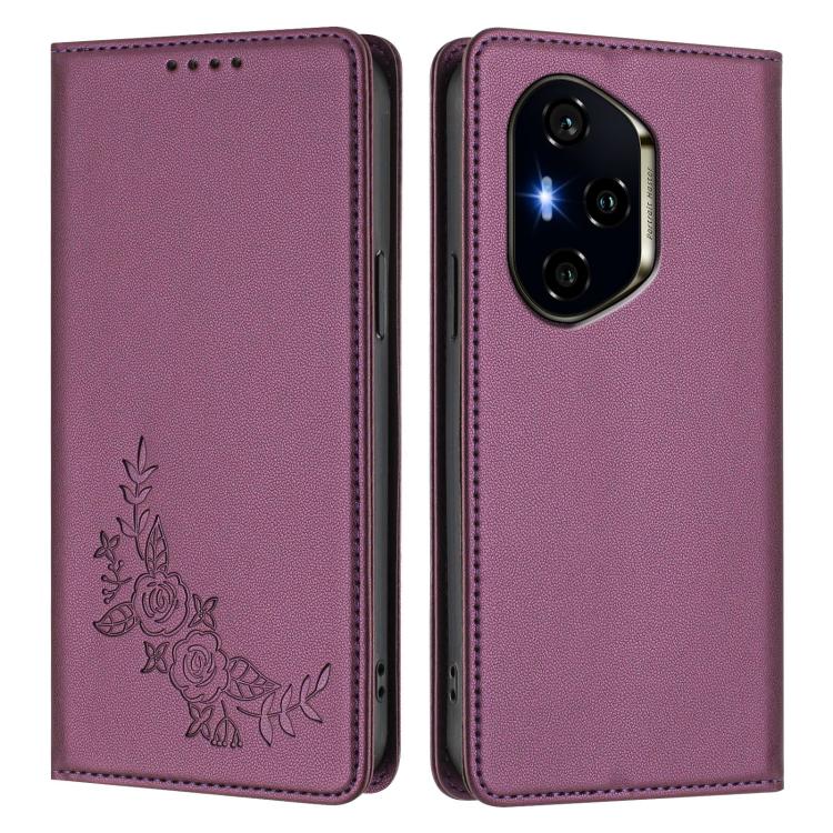 For Honor 300 Pro / 300 Ultra Peony Embossed Magnetic RFID Vegan Leather Phone Case