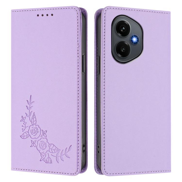 For Honor 400 Global 156.5mm Peony Embossed Magnetic RFID Vegan Leather Phone Case