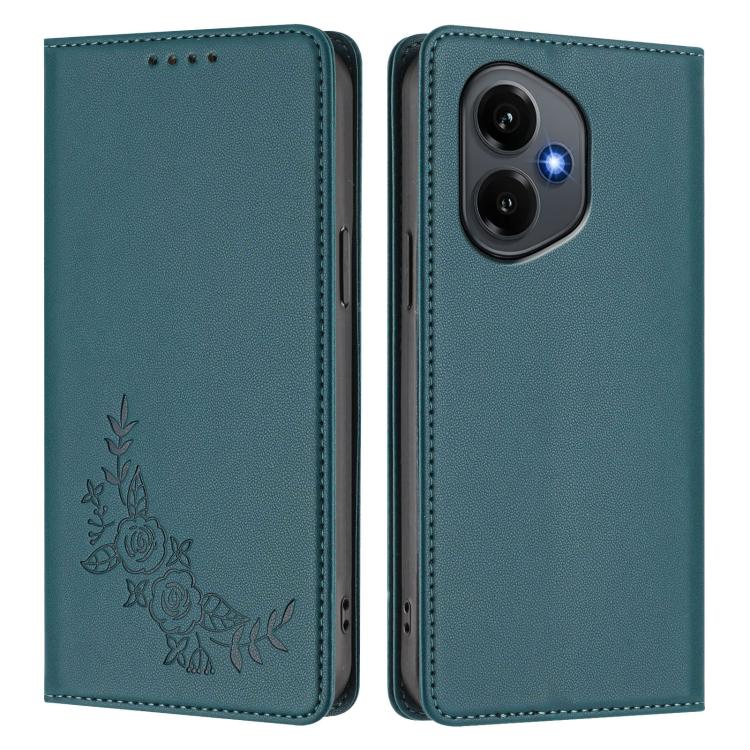 For Honor 400 Global 156.5mm Peony Embossed Magnetic RFID Vegan Leather Phone Case