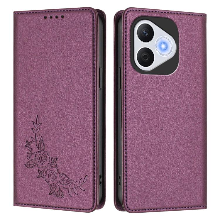 For Honor 400 Lite Global Peony Embossed Magnetic RFID Vegan Leather Phone Case