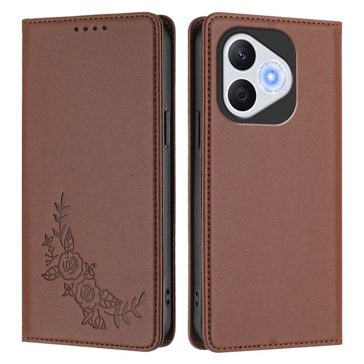 For Honor 400 Lite Global Peony Embossed Magnetic RFID Vegan Leather Phone Case
