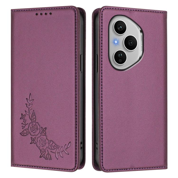 For Honor 400 Pro Global 160.8mm Peony Embossed Magnetic RFID Vegan Leather Phone Case