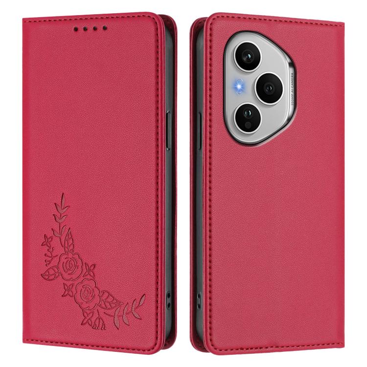 For Honor 400 Pro Global 160.8mm Peony Embossed Magnetic RFID Vegan Leather Phone Case
