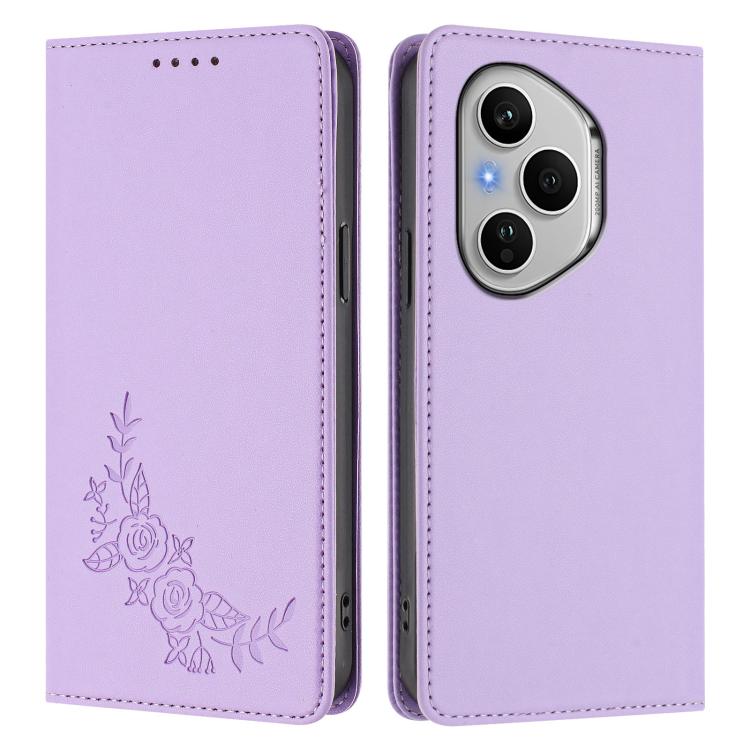 For Honor 400 Pro Global 160.8mm Peony Embossed Magnetic RFID Vegan Leather Phone Case