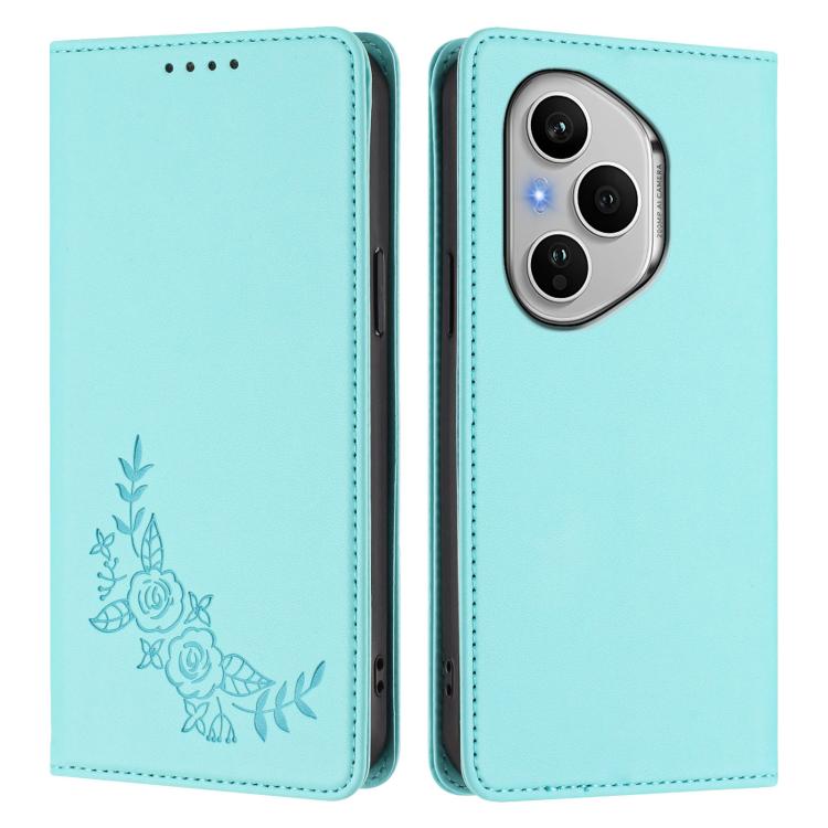 For Honor 400 Pro Global 160.8mm Peony Embossed Magnetic RFID Vegan Leather Phone Case