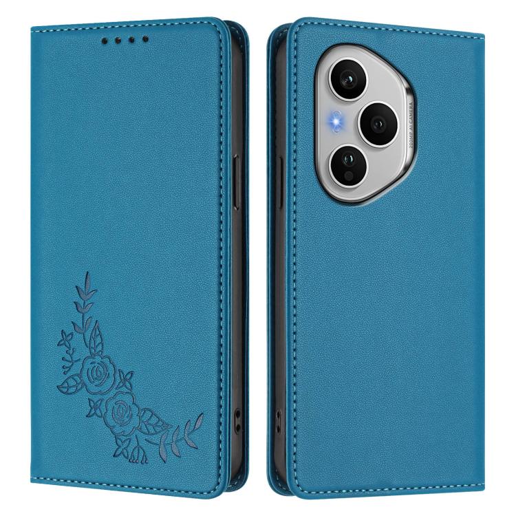 For Honor 400 Pro Global 160.8mm Peony Embossed Magnetic RFID Vegan Leather Phone Case