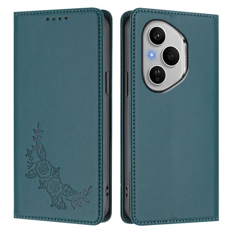 For Honor 400 Pro Global 160.8mm Peony Embossed Magnetic RFID Vegan Leather Phone Case