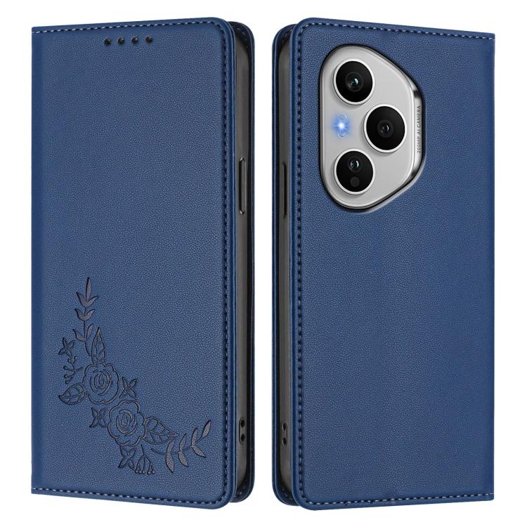 For Honor 400 Pro Global 160.8mm Peony Embossed Magnetic RFID Vegan Leather Phone Case