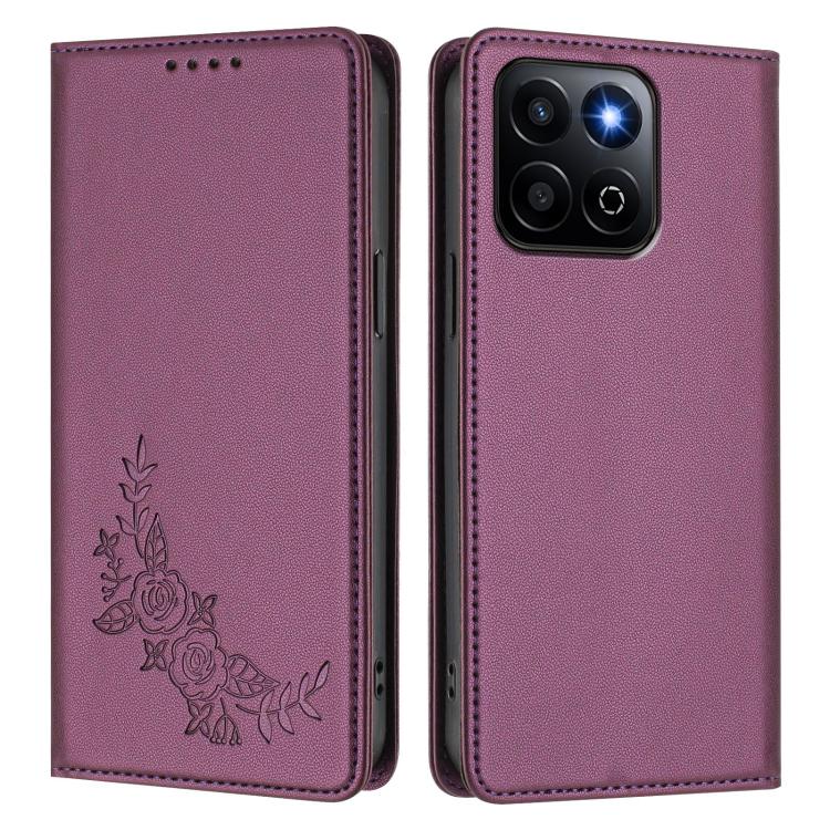 For Honor 400 Smart 5G / X7d 5G Peony Embossed Magnetic RFID Vegan Leather Phone Case