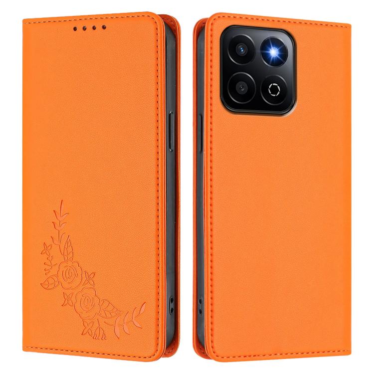 For Honor 400 Smart 5G / X7d 5G Peony Embossed Magnetic RFID Vegan Leather Phone Case