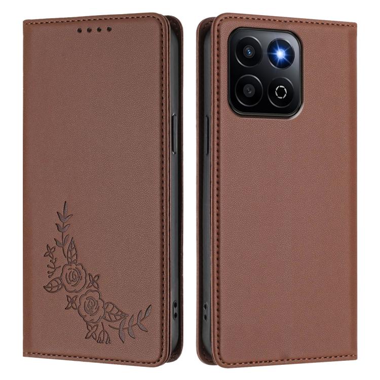 For Honor 400 Smart 5G / X7d 5G Peony Embossed Magnetic RFID Vegan Leather Phone Case