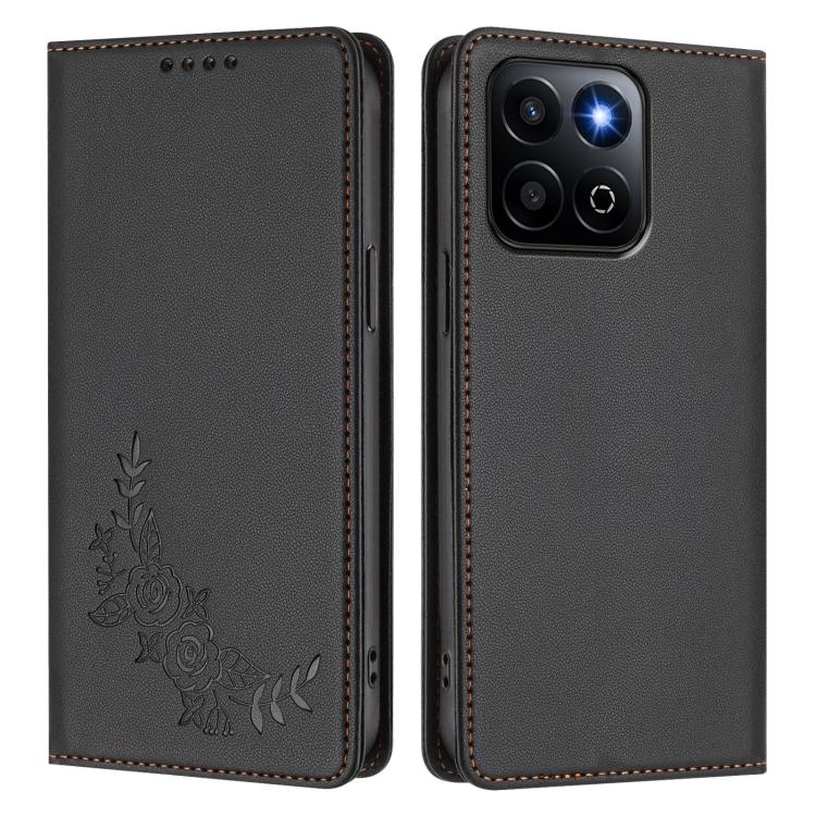 For Honor 400 Smart 5G / X7d 5G Peony Embossed Magnetic RFID Vegan Leather Phone Case