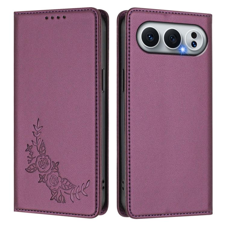 For Honor 500 / 500 Pro Global 155.8mm Peony Embossed Magnetic RFID Vegan Leather Phone Case
