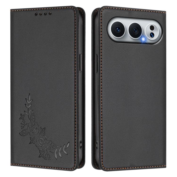 For Honor 500 / 500 Pro Global 155.8mm Peony Embossed Magnetic RFID Vegan Leather Phone Case