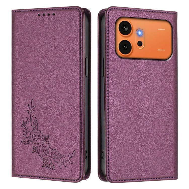 For Honor 600 Global / 600 Pro Global Peony Embossed Magnetic RFID Vegan Leather Phone Case