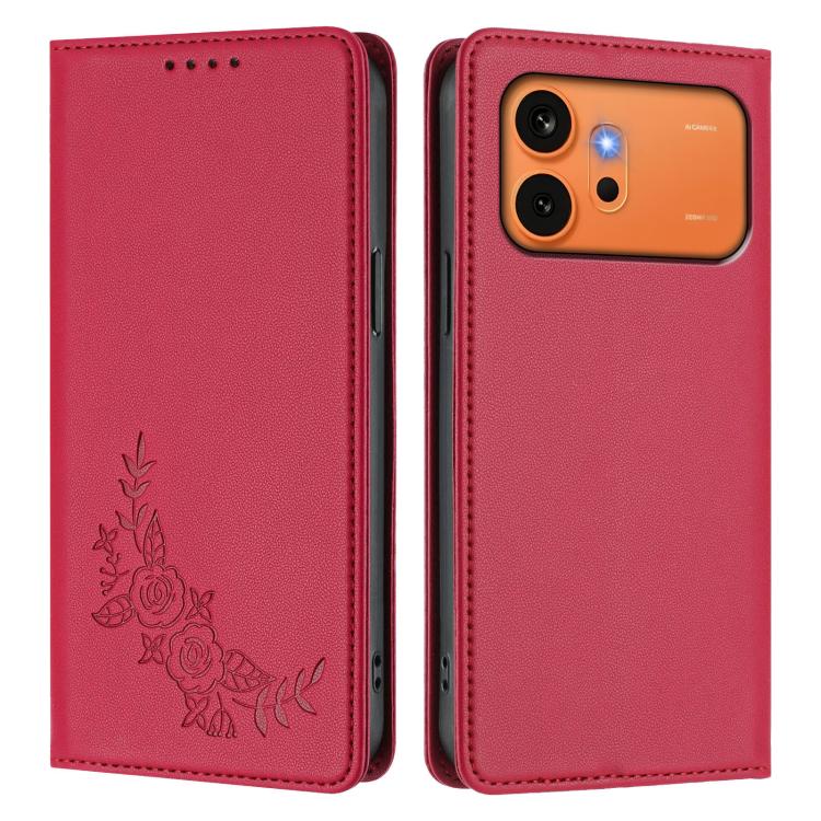 For Honor 600 Global / 600 Pro Global Peony Embossed Magnetic RFID Vegan Leather Phone Case