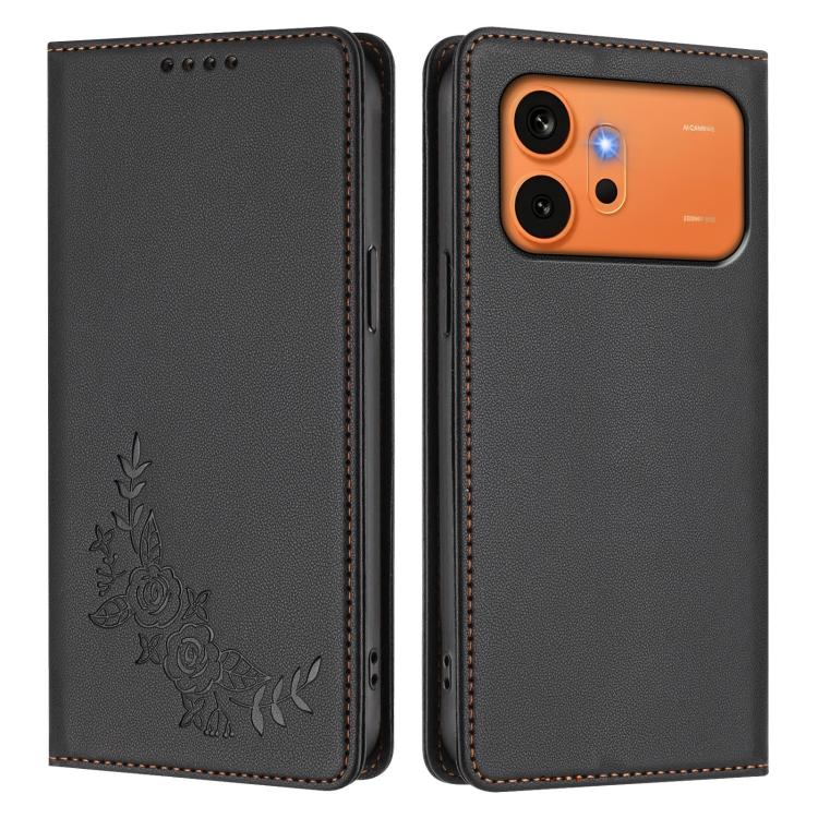 For Honor 600 Global / 600 Pro Global Peony Embossed Magnetic RFID Vegan Leather Phone Case