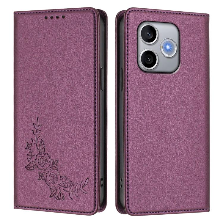 For Honor 600 Lite Global Peony Embossed Magnetic RFID Vegan Leather Phone Case