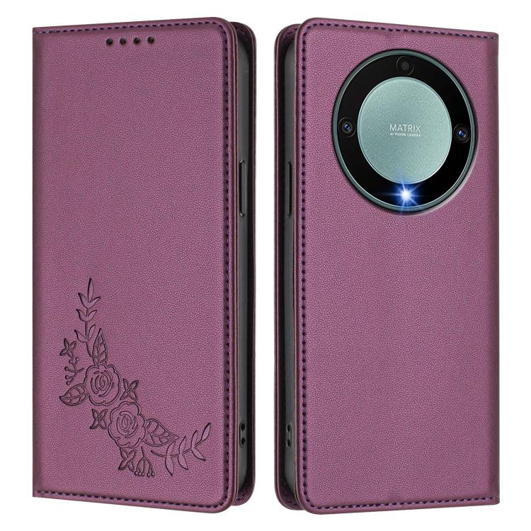 For Honor Magic5 Lite / X9a / X40 Peony Embossed Magnetic RFID Vegan Leather Phone Case