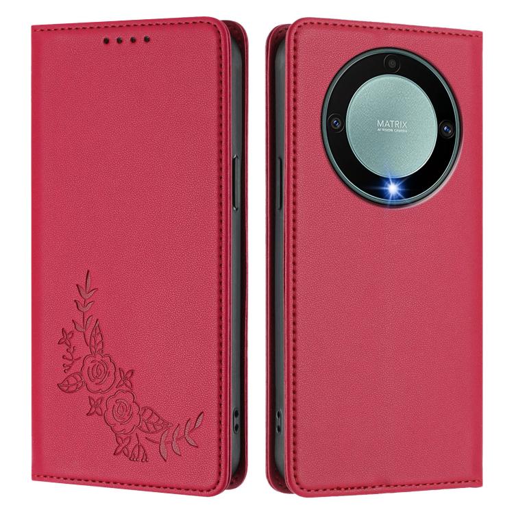 For Honor Magic5 Lite / X9a / X40 Peony Embossed Magnetic RFID Vegan Leather Phone Case