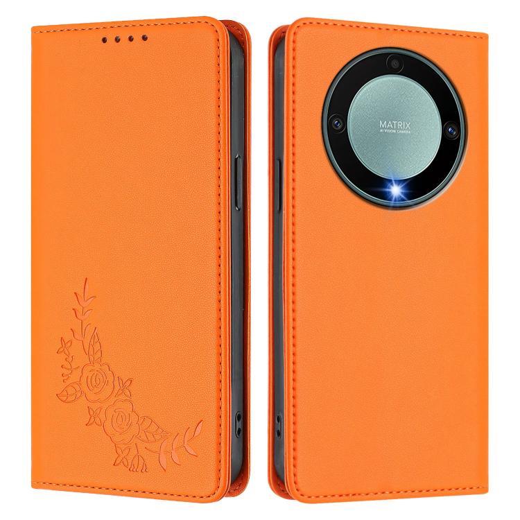 For Honor Magic5 Lite / X9a / X40 Peony Embossed Magnetic RFID Vegan Leather Phone Case
