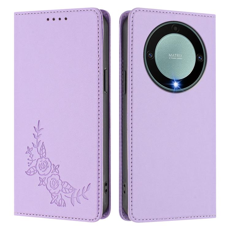 For Honor Magic5 Lite / X9a / X40 Peony Embossed Magnetic RFID Vegan Leather Phone Case