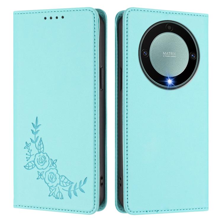 For Honor Magic5 Lite / X9a / X40 Peony Embossed Magnetic RFID Vegan Leather Phone Case