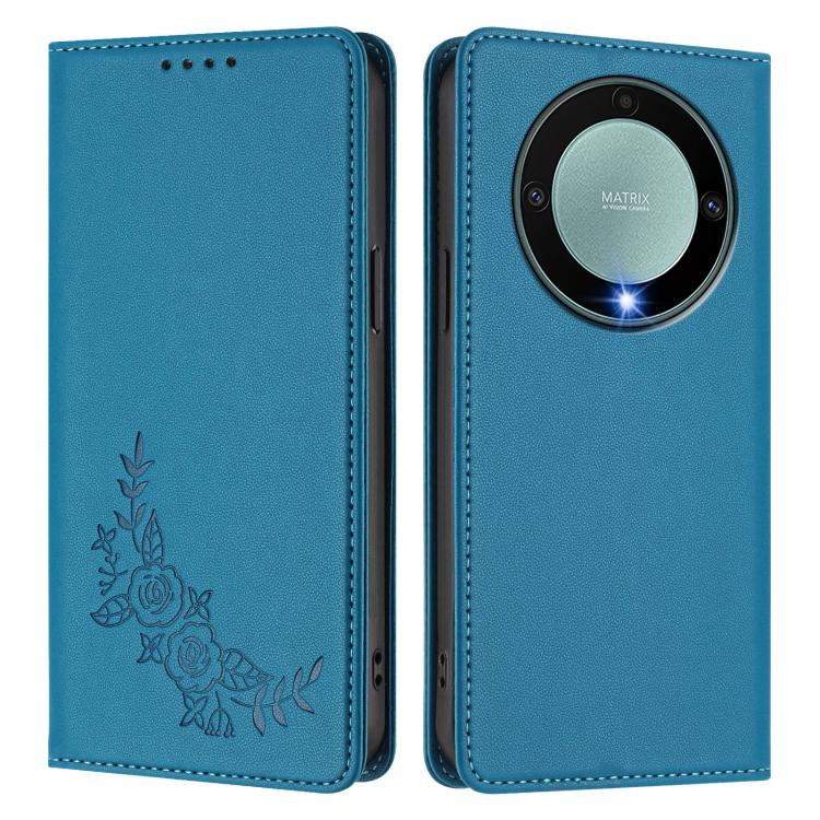 For Honor Magic5 Lite / X9a / X40 Peony Embossed Magnetic RFID Vegan Leather Phone Case