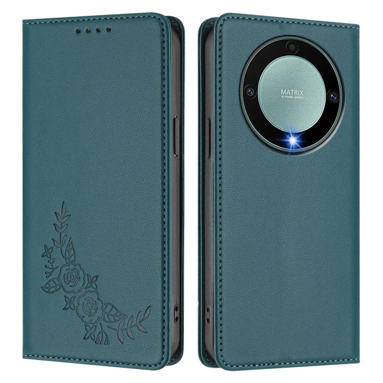 For Honor Magic5 Lite / X9a / X40 Peony Embossed Magnetic RFID Vegan Leather Phone Case