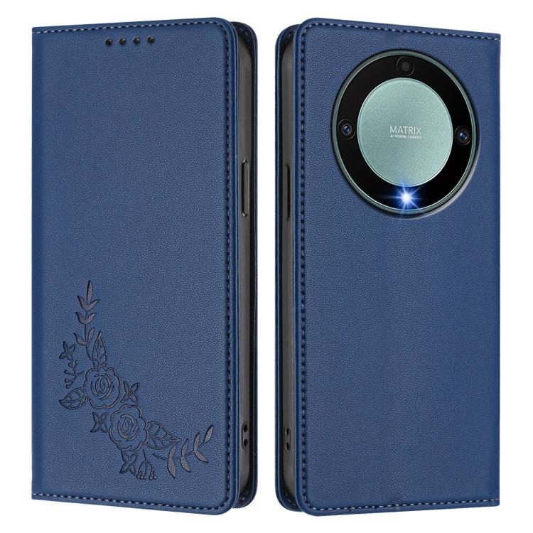 For Honor Magic5 Lite / X9a / X40 Peony Embossed Magnetic RFID Vegan Leather Phone Case