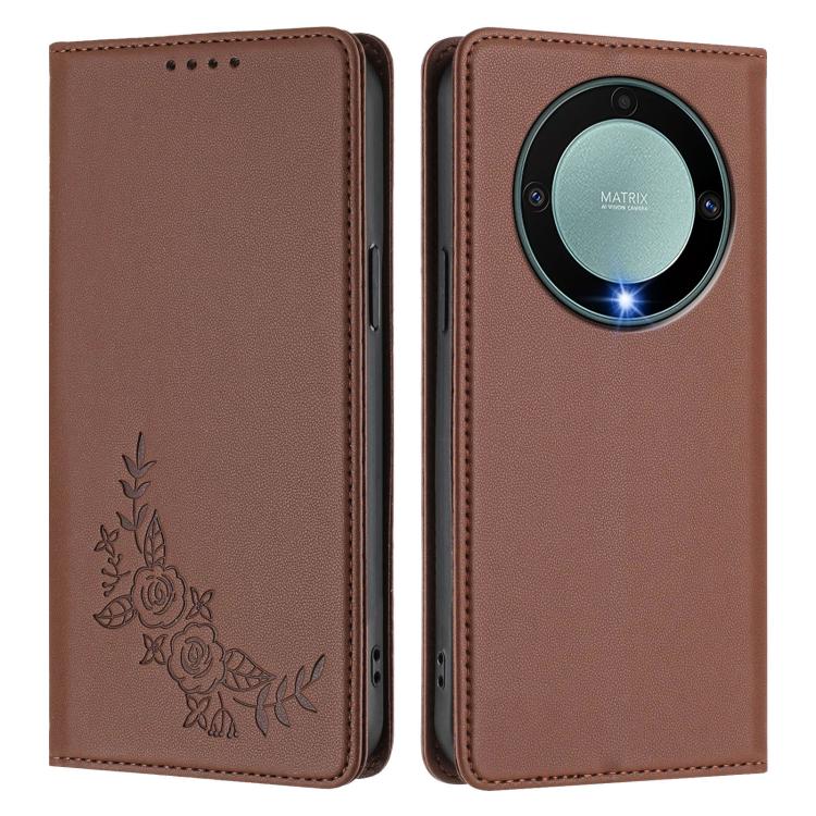 For Honor Magic5 Lite / X9a / X40 Peony Embossed Magnetic RFID Vegan Leather Phone Case
